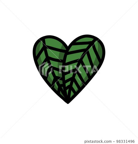 green leaves heart doodle icon, vector color line illustration 98331496