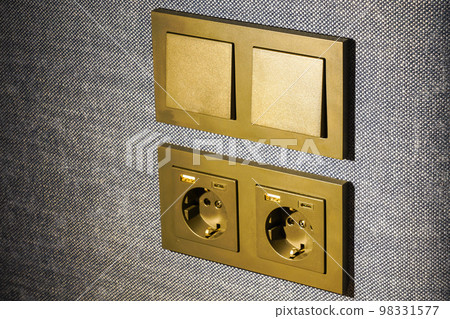Light switch, 220V, USB and USB type C socket block built into upholstered furniture fabric surface 98331577
