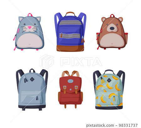 Set of childish school backpacks and schoolbags cartoon vector illustration Set of childish school backpacks and schoolbags cartoon vector illustration 98331737