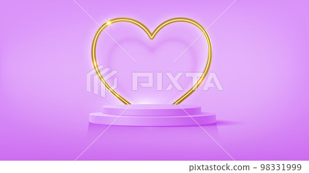 Stage podium decorated with gold heart shape lighting. Pedestal scene with for product, advertising, show, award ceremony, on pink background. Valentine's day background. Minimal style. Vector Stage podium decorated with gold heart shape lighting. Pedestal scene with for product, advertising, show, award ceremony, on pink background. Valentine's day background. Minimal style. Vector 98331999
