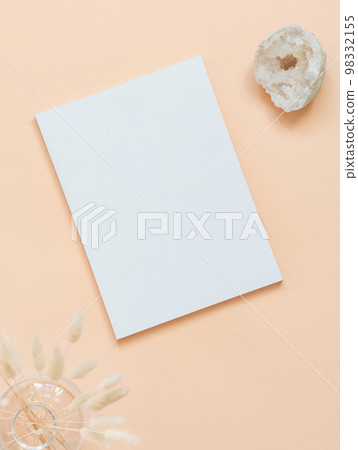 Empty blank white magazine or catalog cover layout, vase and dried grass and white crystal 98332155