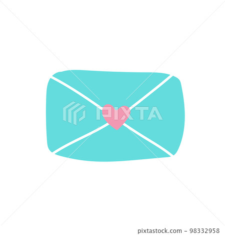 Simple hand-drawn doodle of envelope sealed with a heart. Vector romantic design 98332958