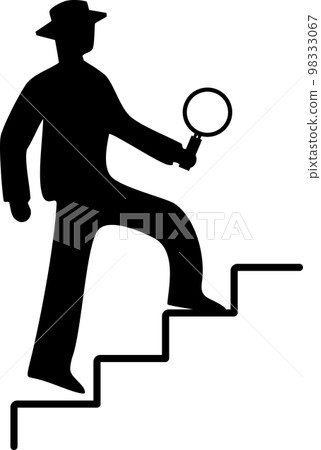 Silhouette of a man climbing stairs with a magnifying glass Silhouette of a man climbing stairs with a magnifying glass 98333067