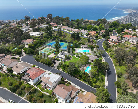 Aerial view of over La Jolla Hills, San Diego, California, USA 98333780