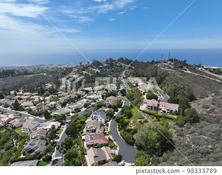 Aerial view of over La Jolla Hills, San Diego, California, USA 98333789