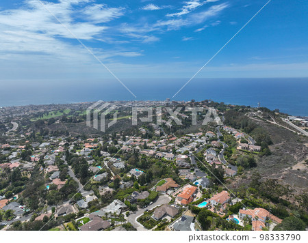 Aerial view of over La Jolla Hills, San Diego, California, USA 98333790