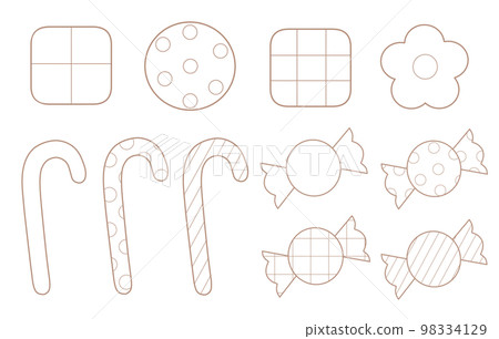 Set of line drawings of cookies, candy and stick candy Set of line drawings of cookies, candy and stick candy 98334129