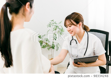 女醫生/醫生和孕婦病人(亞洲人、日本人、中國人) 女醫生/醫生和孕婦病人(亞洲人、日本人、中國人) 98334248