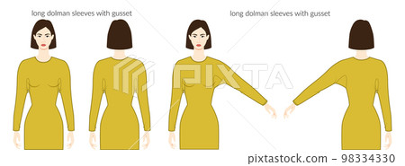 Dolman with gusset sleeves Magyar long length clothes - dresses, tops, shirts technical fashion illustration with fitted 98334330