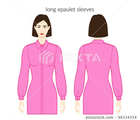 Man shirt epaulette sleeves with cuff long length clothes dresses, tops, shirts technical fashion illustration 98334334