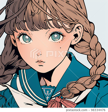 辮子髮型和水手服學生“AI生成圖像” 98334476