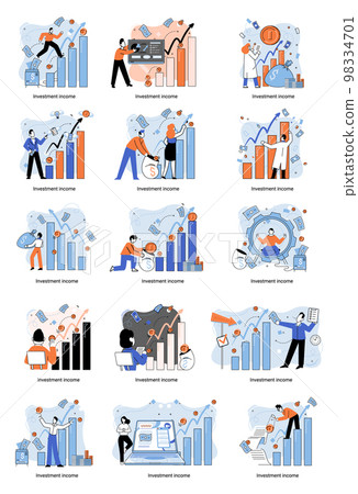 Investment, saving money and finance growth business concept metaphor. Woman analyzes charts and dividends 98334701