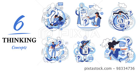 Problem solving concept, man wondering or thinking, planning or pondering, with question mark 98334736
