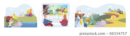 Play to earn games created on basis of blockchain project with elements of NFT, gamification content 98334757