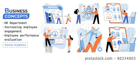 Business concepts HR department, increasing employee engagement, worker performance evaluation Business concepts HR department, increasing employee engagement, worker performance evaluation 98334803