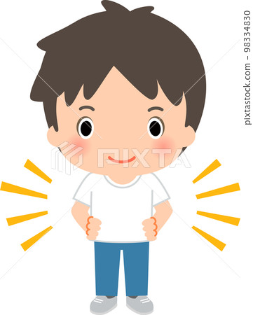 A man in a white T-shirt with his hands on his hips 98334830