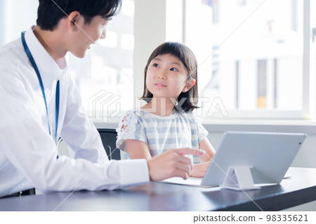 Girl and teacher learning on tablet 98335621