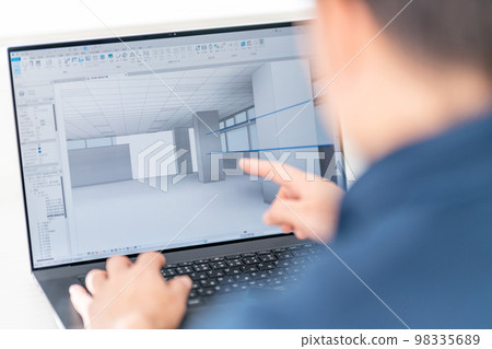 Three-dimensional CAD three-dimensional 3DCG architectural design project interior view businessman Three-dimensional CAD three-dimensional 3DCG architectural design project interior view businessman 98335689