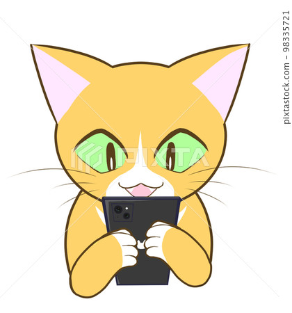 cat looking at smartphone 98335721