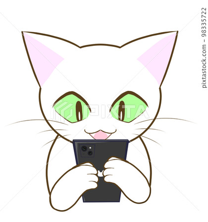cat looking at smartphone 98335722