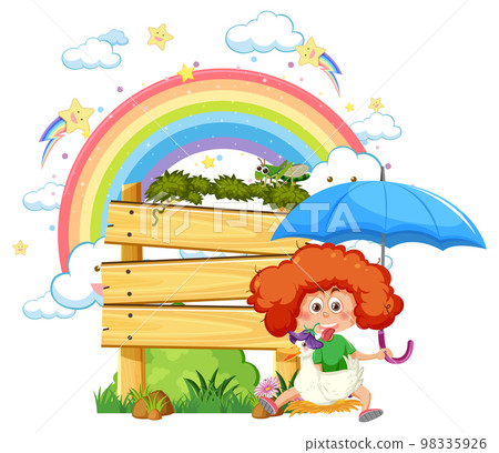 Rainbow girl with empty banner 98335926