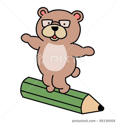 Bear teacher with glasses surfing with pencil Bear teacher with glasses surfing with pencil 98336008