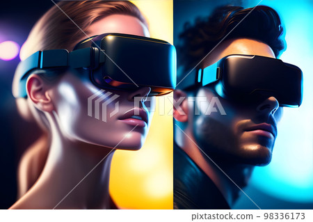 戴 VR 護目鏡的男女 戴 VR 護目鏡的男女 98336173