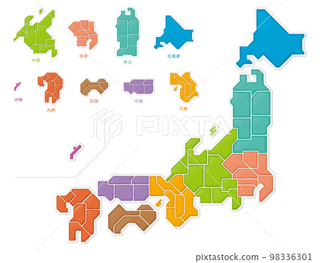日本地圖彩色編碼拼圖式三維插圖 98336301