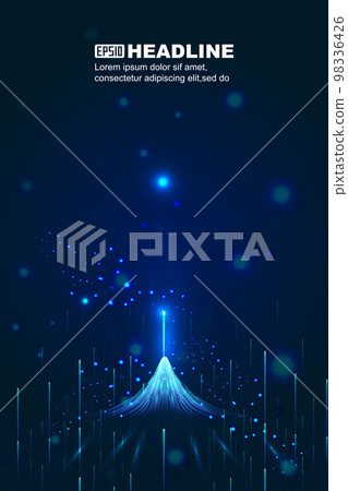 地平線升起的發光線條與粒子互聯網科技背景 98336426