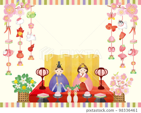 Illustration of watercolor style hina dolls, hanging hina dolls and props 98336461