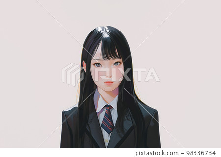 Female student straight ahead, long black hair, anime-style illustration "AI-generated image" 98336734