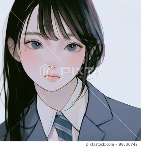 Female student straight ahead, long black hair, anime-style illustration "AI-generated image" 98336742