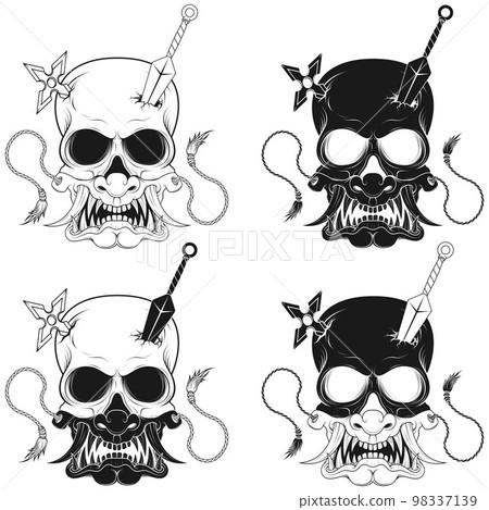 Skull with japanese hannya mask 98337139