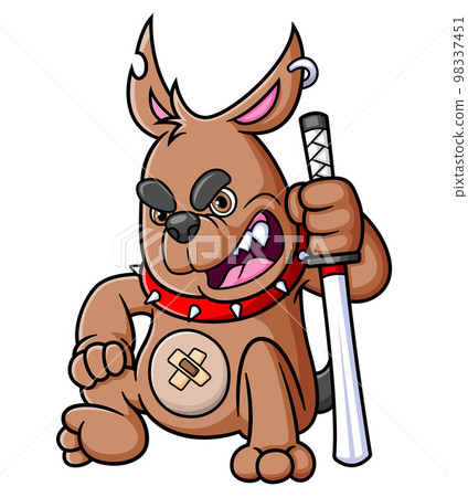 The angry dog holding samurai and sitting of illustration The angry dog holding samurai and sitting of illustration 98337451