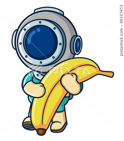 The diver holding a big banana of illustration The diver holding a big banana of illustration 98337453