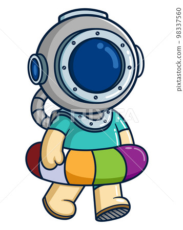 The diver with ring ball ready to swim of illustration 98337560