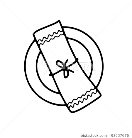Hand drawn doodle illustration of napkin on the plate isolated on white 98337676