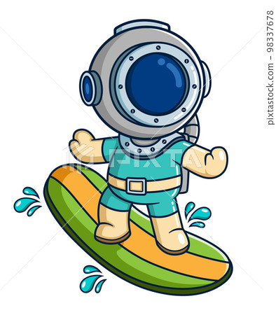 The diver in action on surfboard of illustration The diver in action on surfboard of illustration 98337678