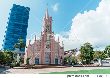 Pink Da Nang Cathedral church. Landmark and popular for tourist attraction. Vietnam and Southeast Asia travel concept 98338394