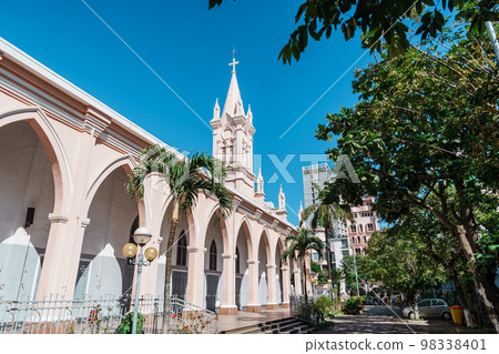 Pink Da Nang Cathedral church. Landmark and popular for tourist attraction. Vietnam and Southeast Asia travel concept 98338401