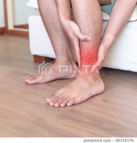Man having leg pain due to Ankle Sprains or Achilles Tendonitis and Shin Splints ache. injuries, health and medical concept Man having leg pain due to Ankle Sprains or Achilles Tendonitis and Shin Splints ache. injuries, health and medical concept 98338576