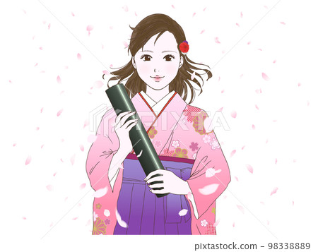 Women in hakama (wind, dancing cherry blossoms) 98338889