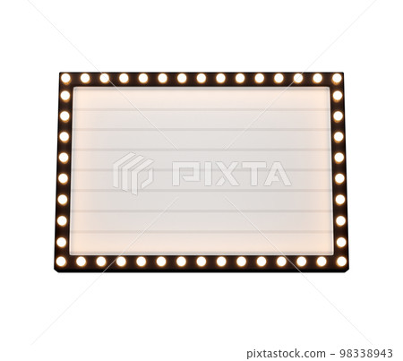 3d retro black signboard with glowing yellow light bulb . Concept of billboard design for cinema, casino, marquee or nightclub . 3d high quality render 98338943