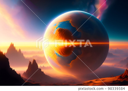 A planet approaching or colliding with the ground　 98339384