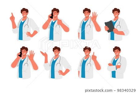 Male doctor in diverse poses character set.Flat vector illustration 98340329