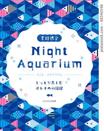 幾何魚圖案框架/示例文本/藍色（垂直） 98340596