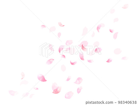 Watercolor frame of cherry blossom petals dancing in the wind, background 98340638