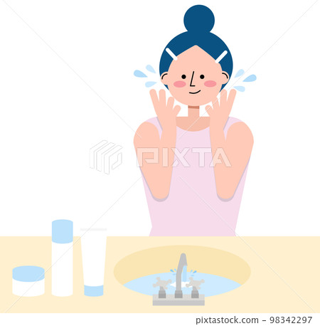 一個女人用乳液滋潤她的皮膚的插圖 一個女人用乳液滋潤她的皮膚的插圖 98342297