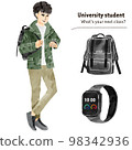 Male college student looking at a watch 98342936