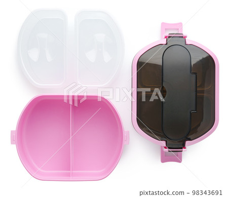Close up Plastic food box isolated on white background Close up Plastic food box isolated on white background 98343691
